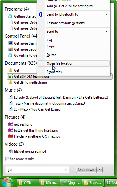 Windows 7 Start Menu open file location